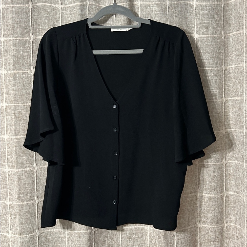 Black Button-Up Blouse by LUSH. Flowy, Gauzy material.